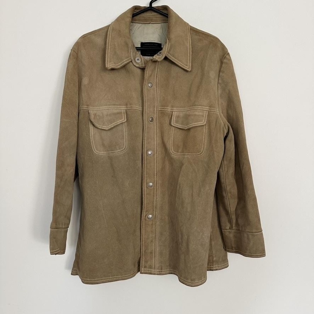 Wallachs Suede Leather Jacket Mens‎ XL Tan Snap Front Western Shacket Overshirt